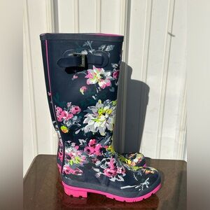 Joules Floral Print Navy/Pink Tall Welly Rain Boots Size 9